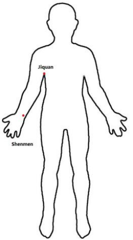 Jiquan (HT1) and Shenmen (HT7) acupoints of the heart meridian