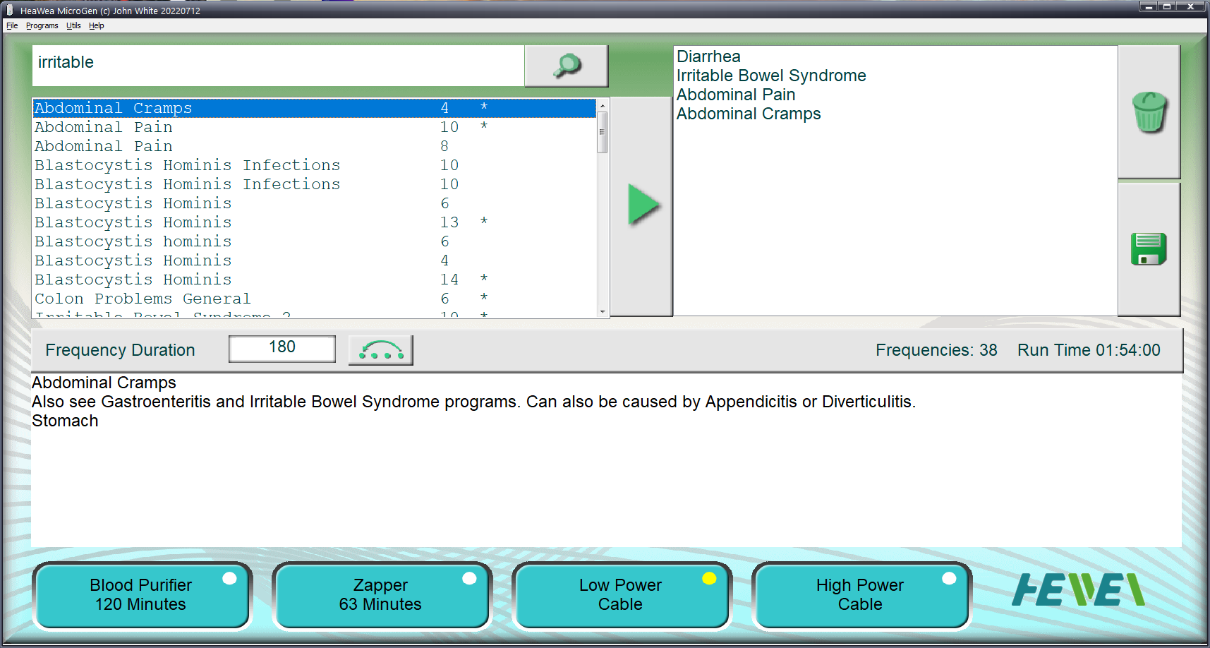 HeaWea MicroGen program for irritable bowel syndrome